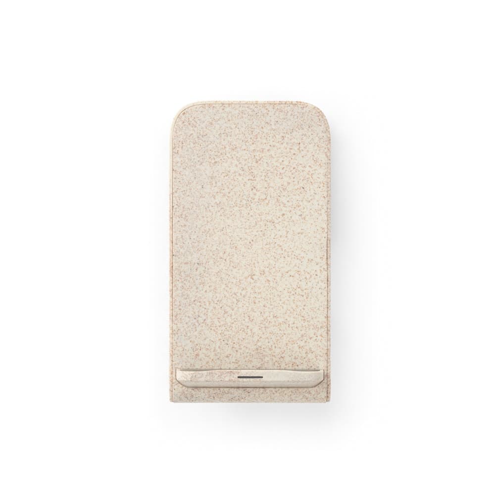 ENGLERT. Supporto per smartphone con caricatore wireless veloce da 10W in ABS riciclato (70% rABS) e fibra di paglia