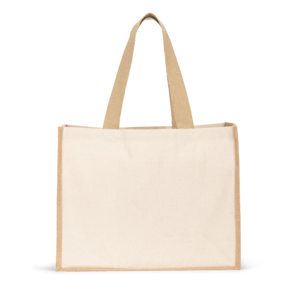 HELSINQUE. Borsa in tela (320 g/m²), con fondo e fianchi in iuta laminata (350 g/m²) nei toni naturali
