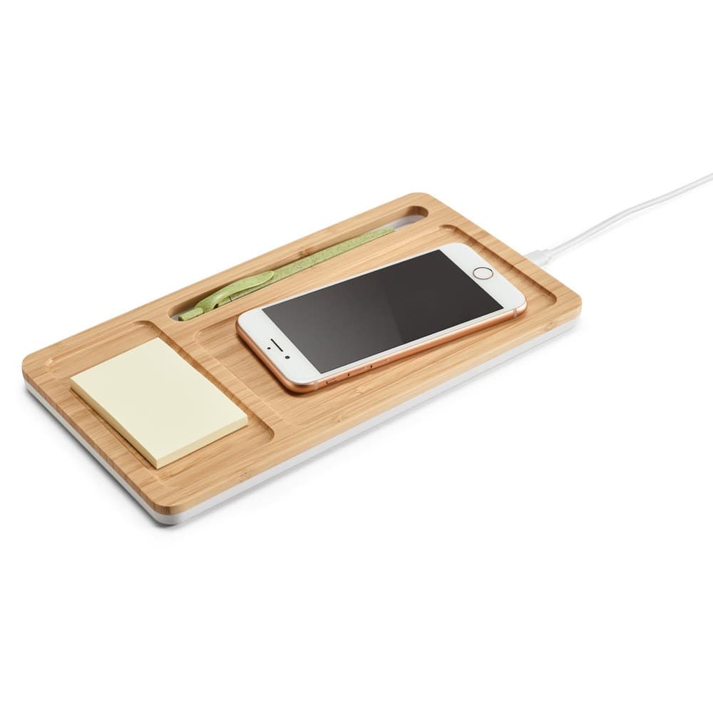 MOTT. Organizer da tavolo con caricatore wireless da 15W in bambù e ABS